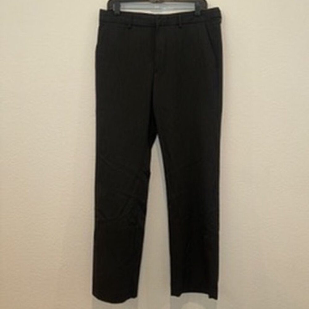 Express Producer Straight Leg Dress Pants (Men’s 32x32, Black Pinstripe Wool)